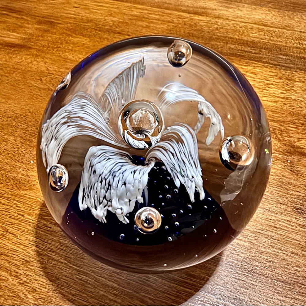 8. Glass Paperweight Collectible-Murano Blue-White Clear Color
